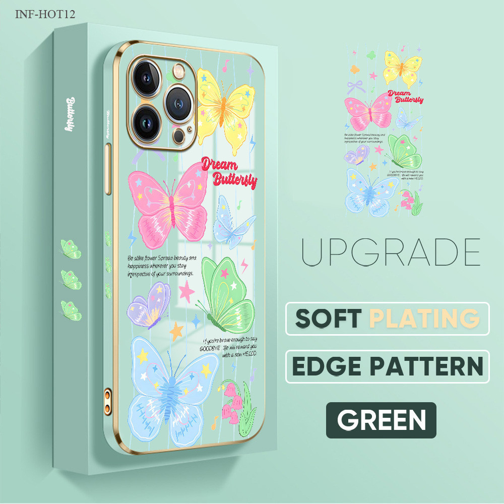 Infinix Hot 12 12i 11 11S 10 10S 9 8 NFC Pro Play Phone Case Kesing Soft Casing Lembut Color Butterfly 2242 Tali Gantungan