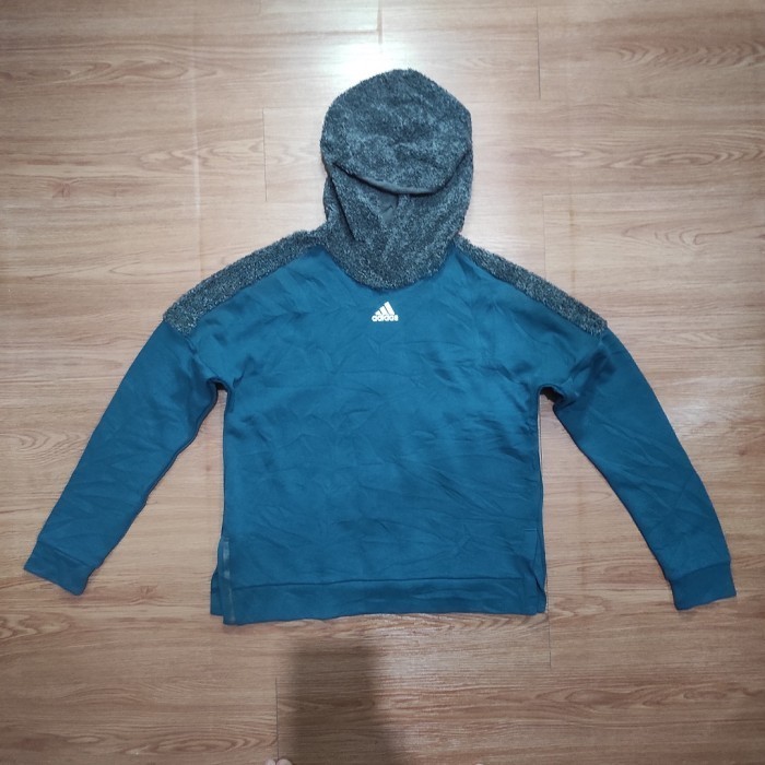 HOODIE ADIDAS EQT POLAR FLEECE SIZE L MOTIF BIRU KEHIJAUAN ORIGINAL