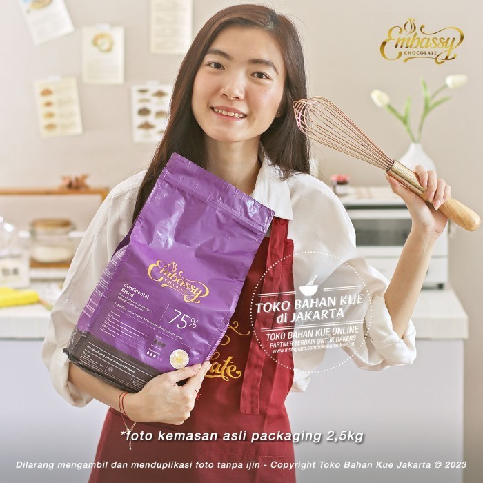 

Ready Embassy Chocolate - Continental 75% 2,5kg Dark Couverture Coklat Tulip