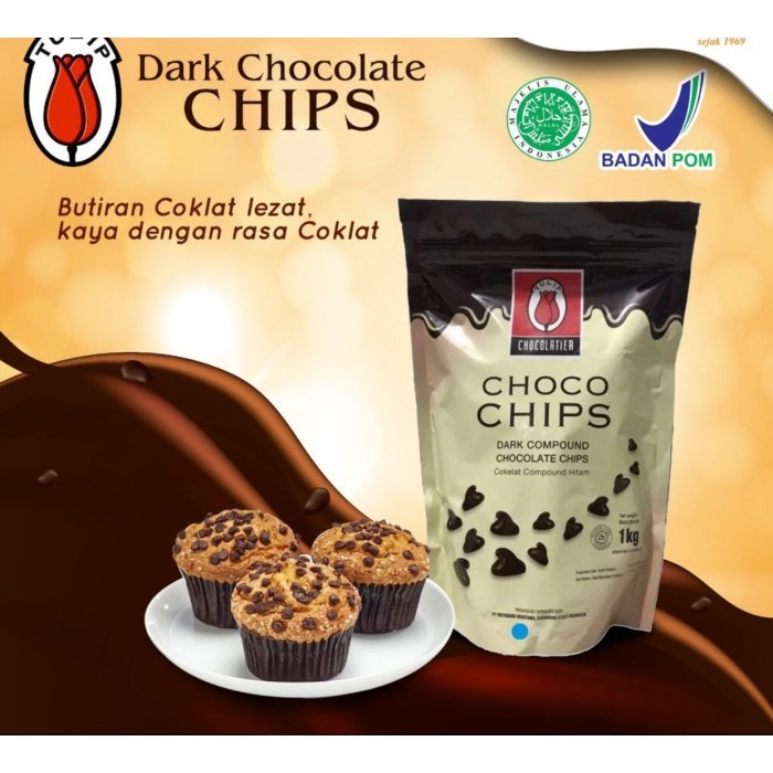 

Ready Tulip Choco chips 1kg Dark Compound Chocolate Chips Chocolatier