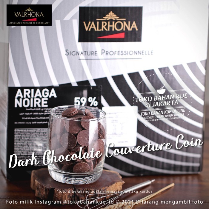 

Ready Valrhona Ariaga Noire 59% 100gr Dark Chocolate Couverture Coin Cokelat