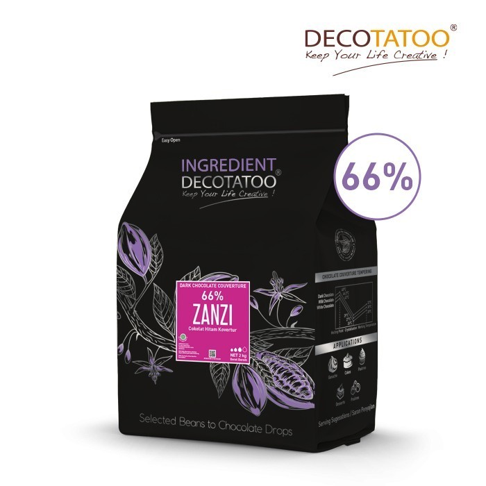 

Ready DECOTATOO Dark Chocolate Couverture ZANZI 66 %, 2Kg Bag