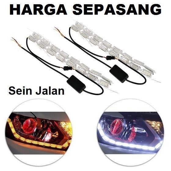 Lampu LED Alis Crystal Tear Mobil Motor Welcome 60CM 60 CM 2 Mode DRL Sein Jalan Sen Running 16 Titi