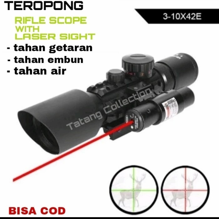 Tele Teropong Riflescope M9 3-10X42 E Red Laser Merah