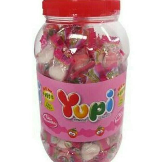 

Permen Yupi Strawberry Kiss Love Pink Putih Toples/ Permen Yupi Toples 300Gr Kiss Love Jar