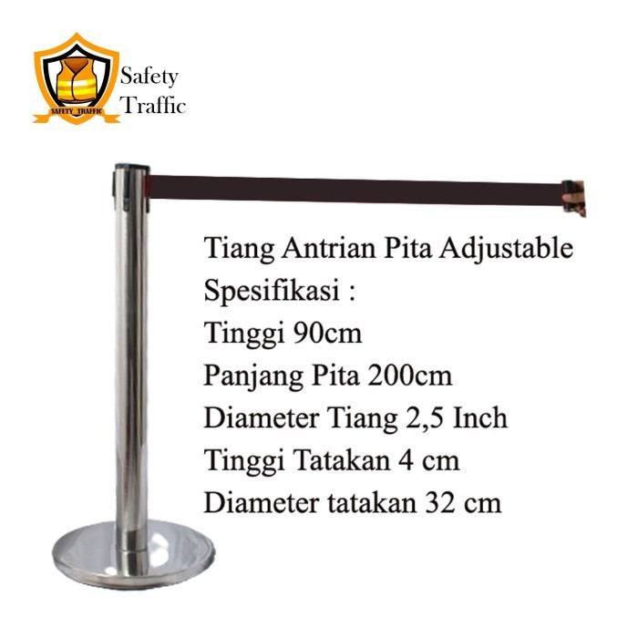 

Tiang Antrian Pembatas Stainless Adjustable Pita