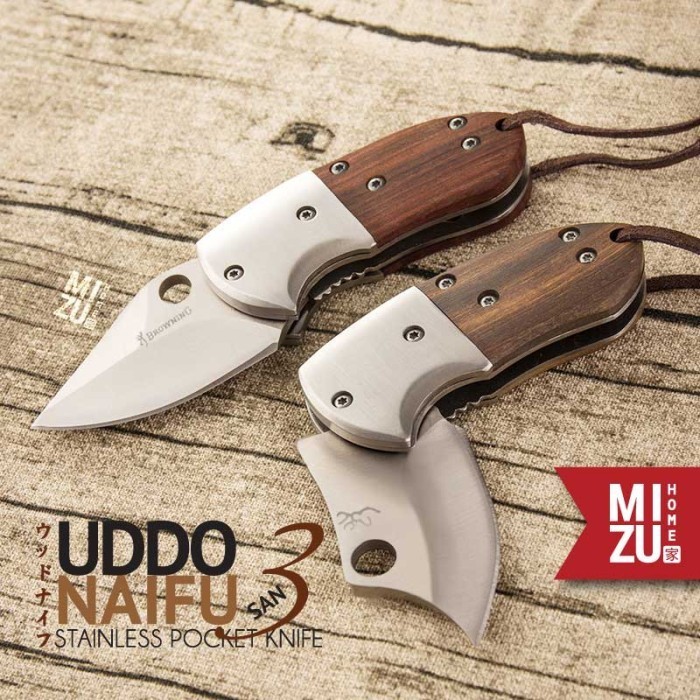 Mizu Uddonaifu-San Stainless Pocket Knife Pisau Saku Lipat Browning