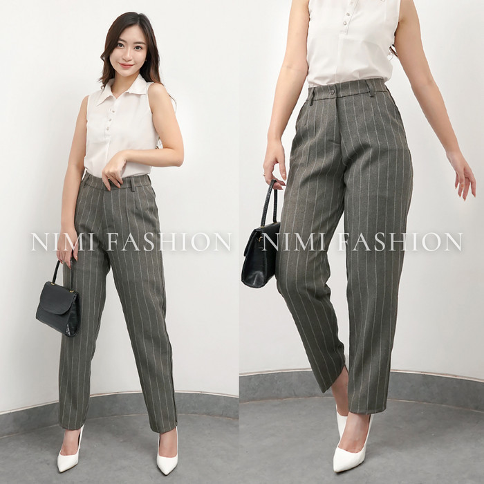 Celana Salur Wanita / Celana Baggy Motif Salur / Celana Kerja Wanita