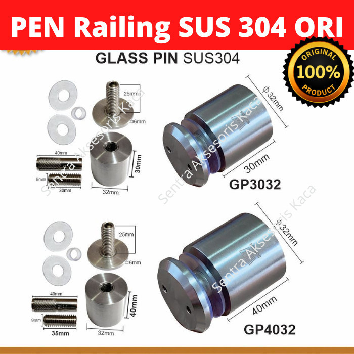 PIN RAILING TANGGA SUS 304 - GLASS HOLDER, PEN IKLAN RAILING KACA