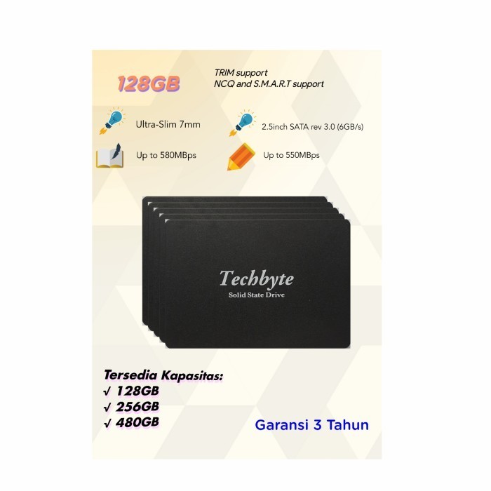 TECHBYTE SSD 128GB NEW GARANSI RESMI 3 TAHUN BUKAN 120GB ORIGINAL BEST QUALITY