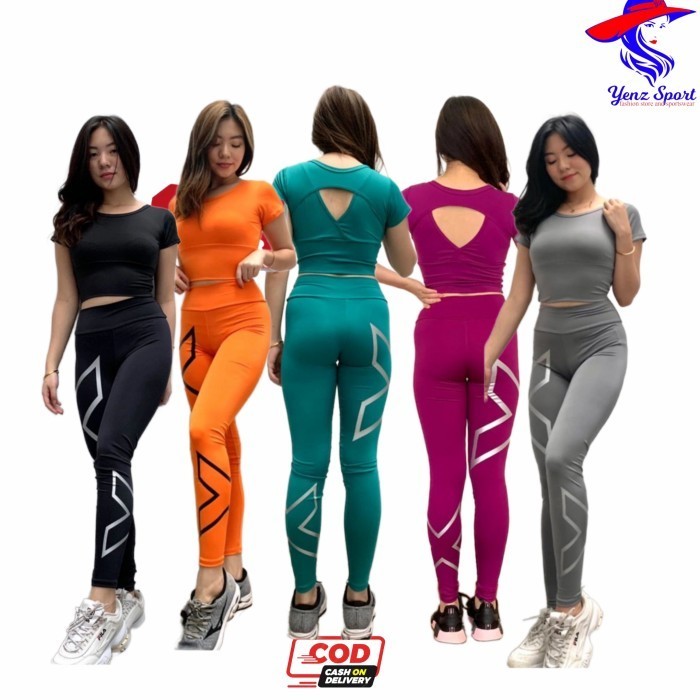 Setelan Baju Olahraga Wanita/Crop Sexy/Baju Senam Yoga Fitnes Zumba Gy
