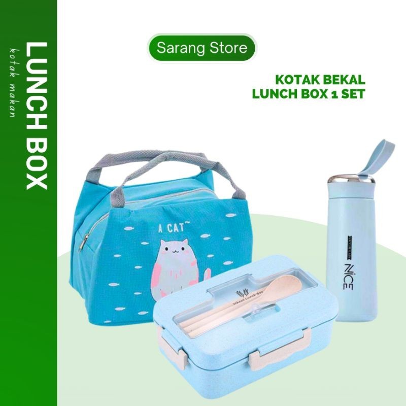 Kotak Bekal Tempat Makan Anak Sekolah Perempuan Laki Laki Lunch Box Set Tas Karakter Botol Minum