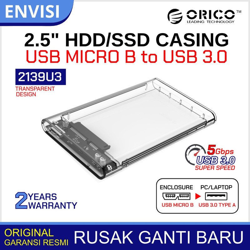 Orico HDD SSD Enclosure 2139U3 2.5" inch Casing transparan USB 3.0