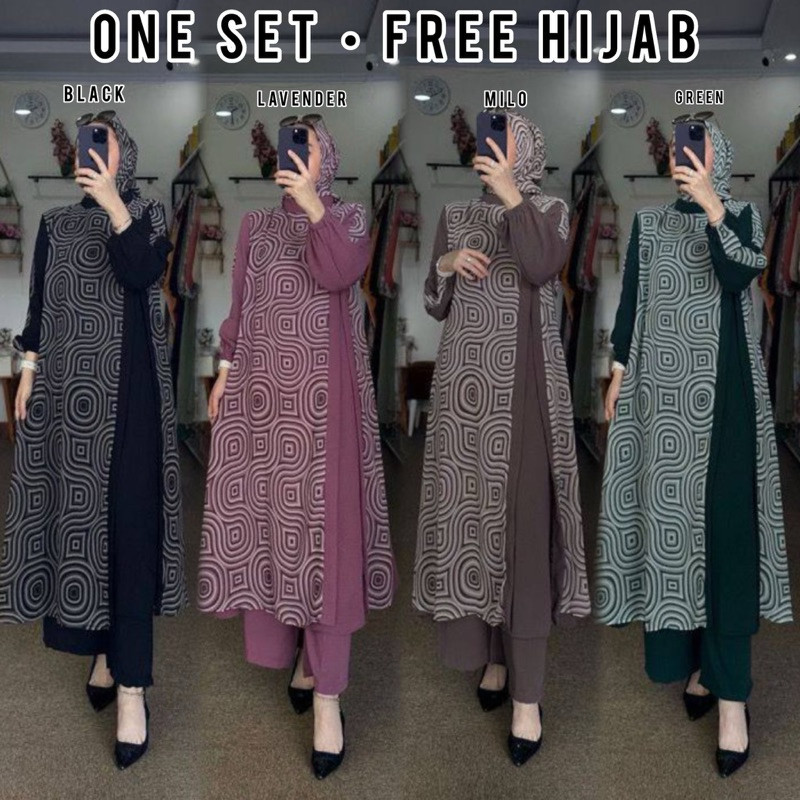 Promo Mega Sale 5.5 // NEW ONE SET VALEYA SETELAN WANITA CELANA TUNIK BAHAN RAYON MOTIF GARIS