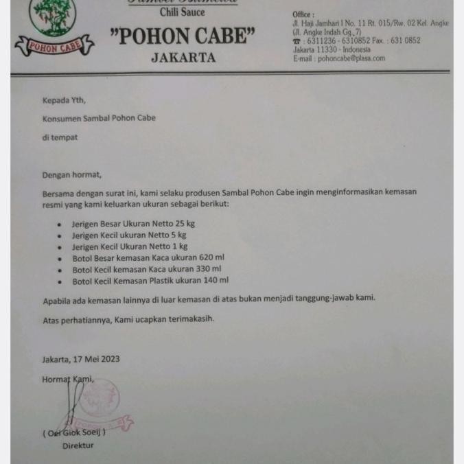 

Saos Sambal Pohon Cabe 5Kg Saus Sehat Enak Tanpa Pengawet Pewarna