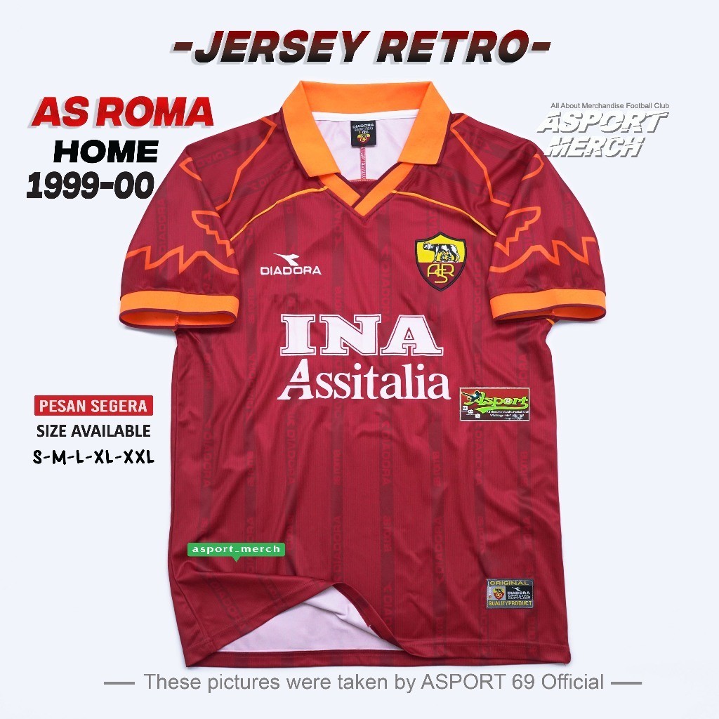 [BEST DEAL] JERSEY BOLA RETRO ROMA HOME 1999 2000 JERSEY ROMA HOME 99 00 RETRO IMPORT