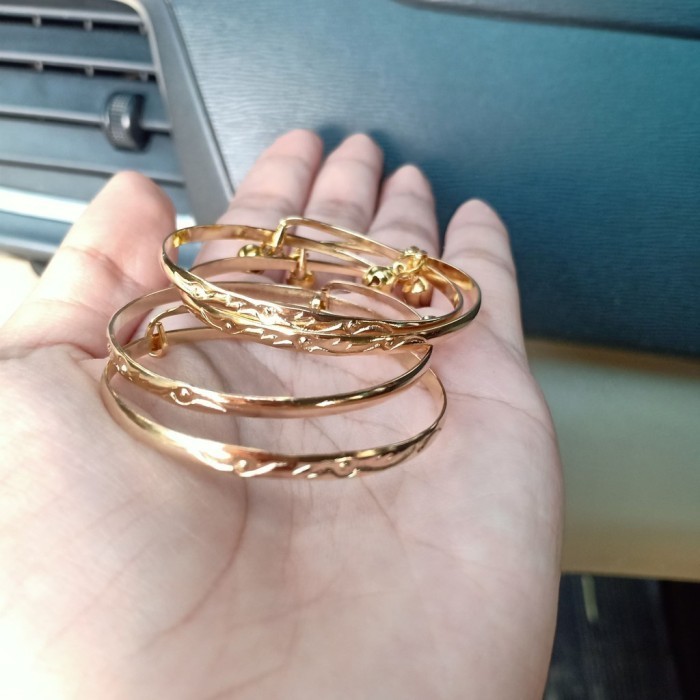 best seller] Set Gelang Tangan + Kaki Tembaga Lapis Emas Bayi 3 Bulanan Bayi