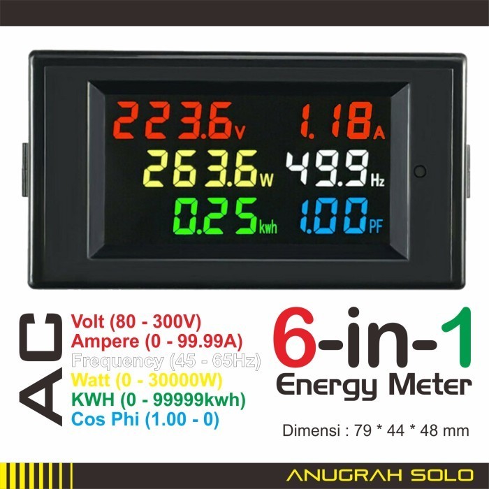 ] AC Power Meter 6 in 1 Volt Ampere Watt Hz KWH Cos Phi Meter Digital