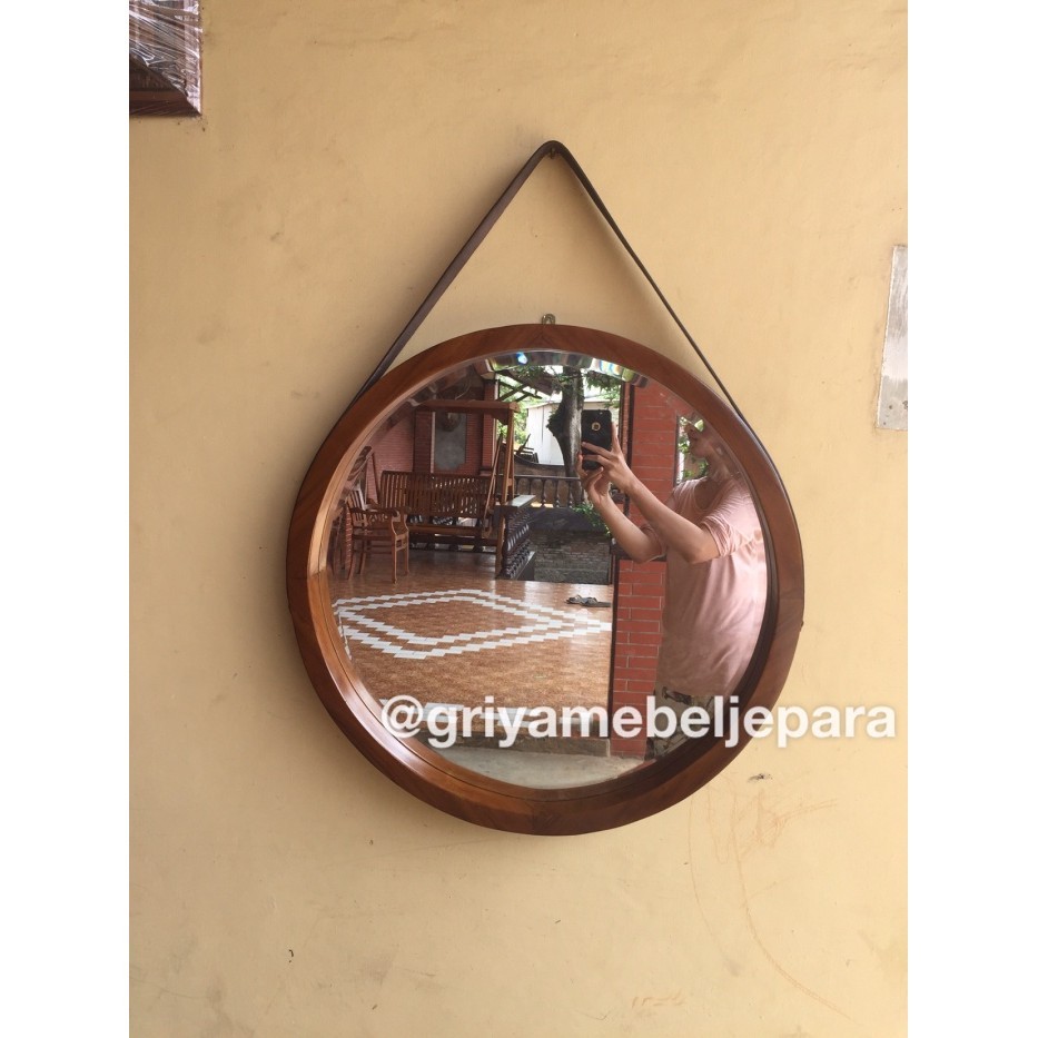 Ready Cermin bulat kayu jati Jepara diameter cermin 50cm