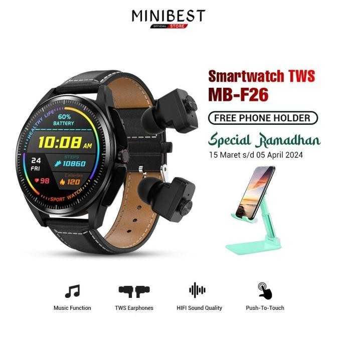 MINIBEST F26 Smartwatch TWS Bluetooth Headphones 3 in 1 with Earphone