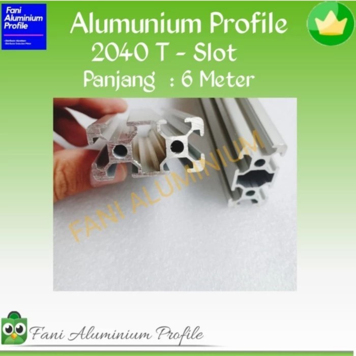 Aluminium profile 2040 T slot silver panjang 6 meter