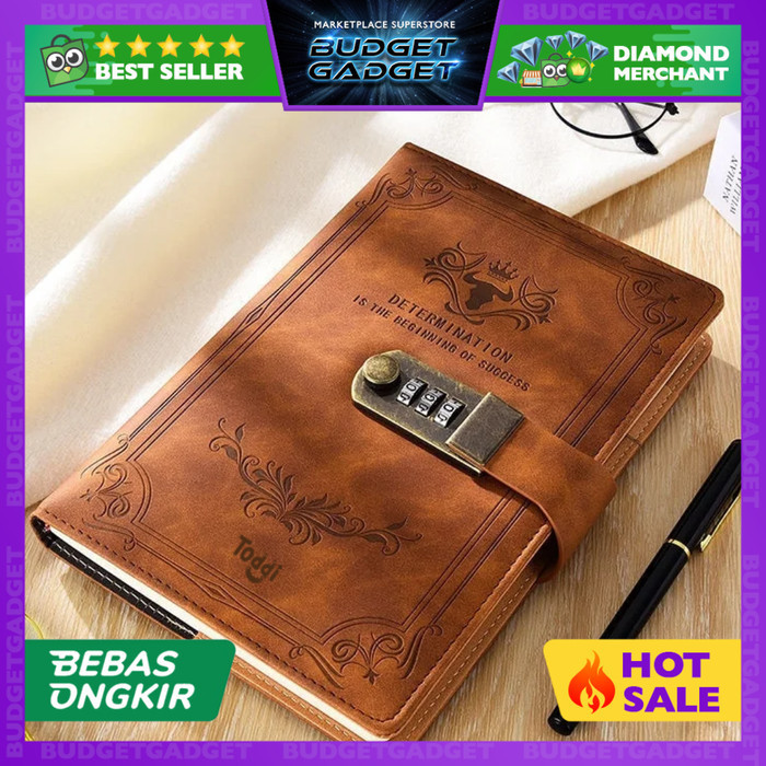 

Toddi Buku Catatan Harian Password Notebook Cover Kulit Kunci A5