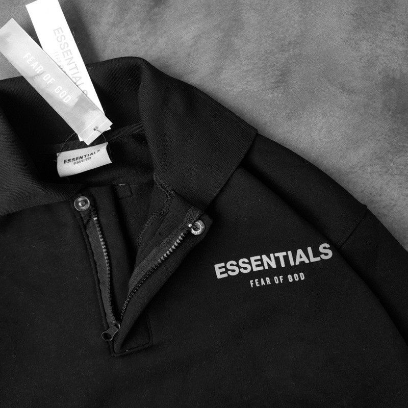 [NMDS COMPANY] PREMIUM CREWNECK Jaket Sweater Rugby Halfzip ESSENTIALS Fear Of God Hitam Fulltag &