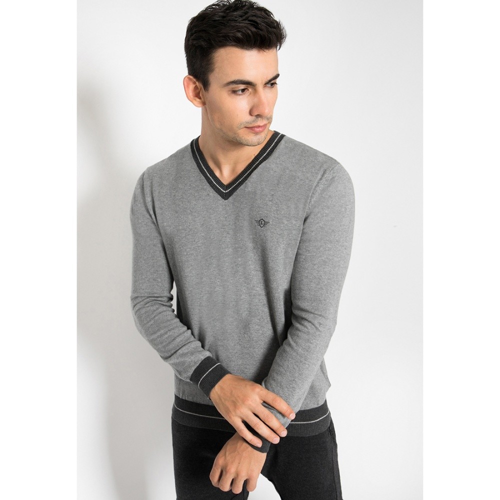 [NMDS COMPANY] PREMIUM CREWNECK LGS - Sweater Casual - Pria - V neck - Abu - Regular Fit -