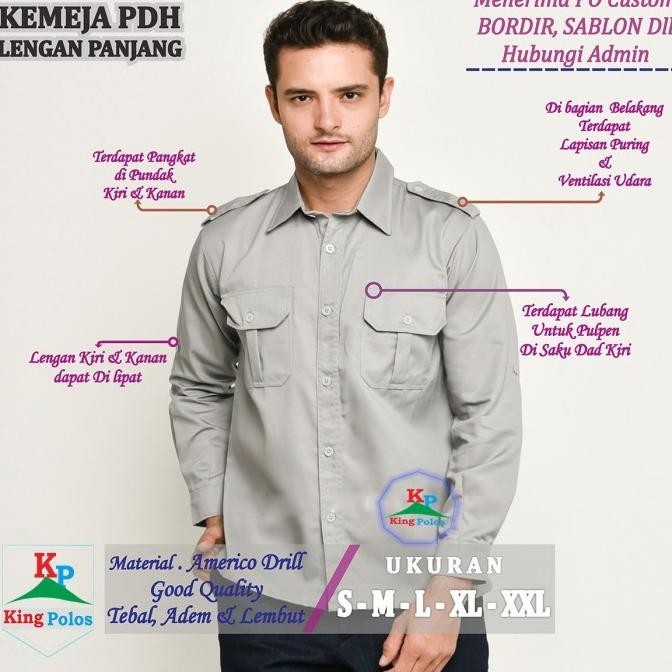 Kemeja Polos Abu - Seragam Kerja Lengan Panjang - Pakaian Dinas Pdh