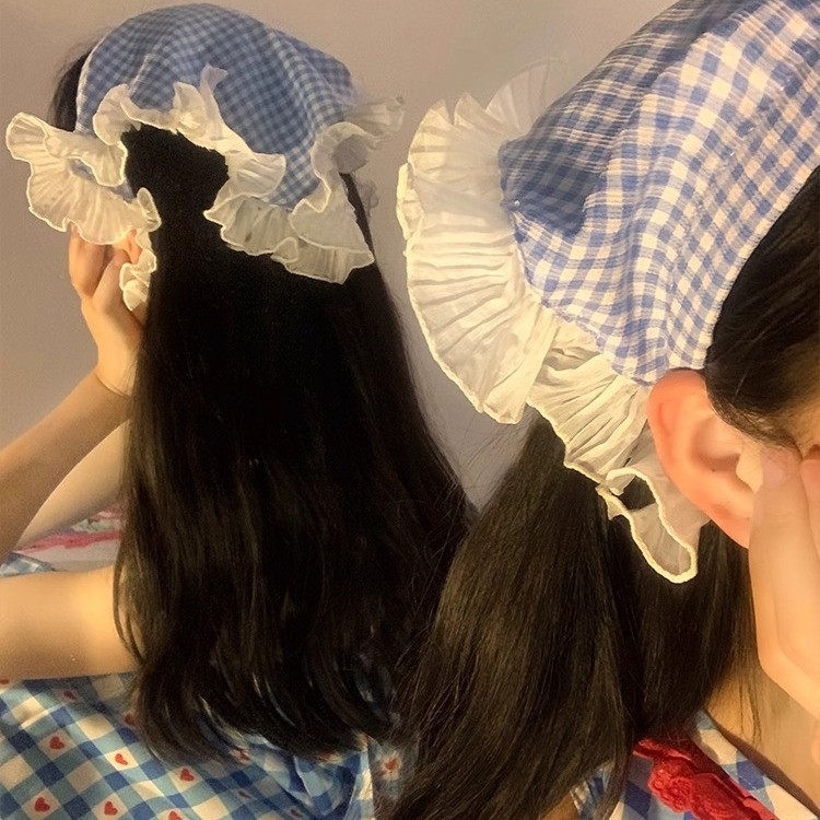 Closed-Toe Sun-Proof Headband Double-Sided Triangular Binder Scarf French Hair Band Women's Lace