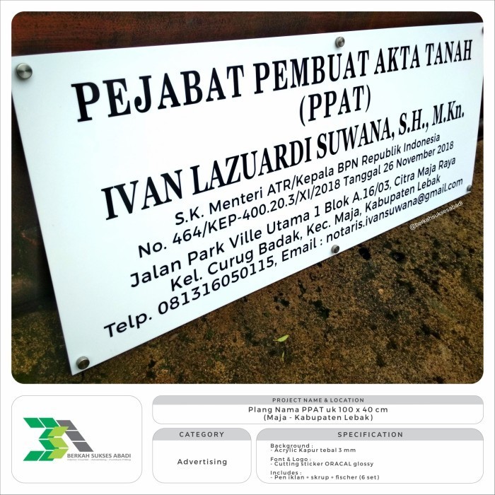 Plang Nama Ppat Uk 100X40Cm Papan Nama Notaris Ppat Papan Nama Akrilik