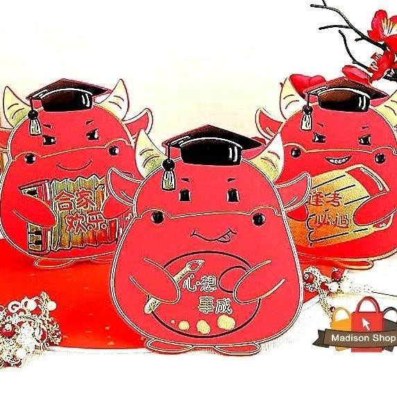

OLH - ZXT006 Angpao Kerbau Merah Mini 3D isi 3 Ampao Gantung Imlek Kecil TERLARIS