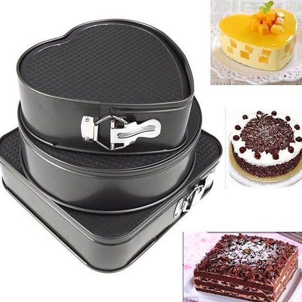 

3 pc Loyang Cetakan Kue Bongkar Pasang Teflon Non-Stick Springform TP