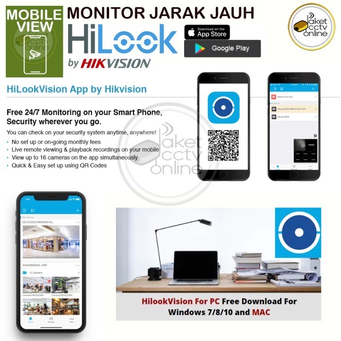 Paket Cctv 4 Kamera 2Mp Hilook Colorvu Tanpa Hdd Malam Berwarna