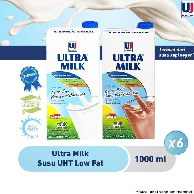 

Ultra Milk Susu UHT Low Fat 1L [Paket isi 6pcs] - Plain / Cokelat