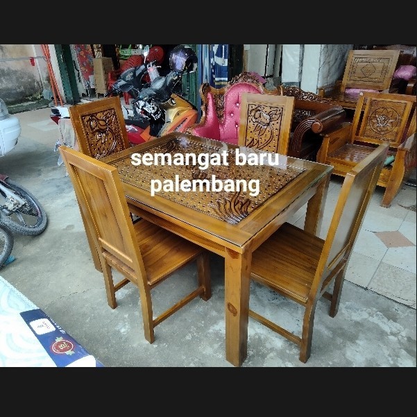 populer] Meja Makan jati Jepara/ Kursi makan Kayu Jati / Ukiran Minimalis Halus