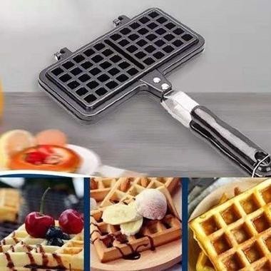Cetakan Double Waffle Maker Nonstick Belgian Waffles Kue Pan Kompor Flonindaa