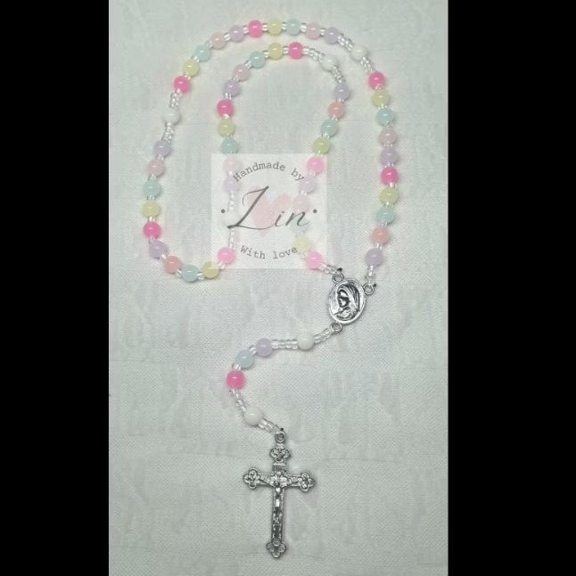 Rosario Katolik / Rosario anak manik manik pastel bisa custom nama