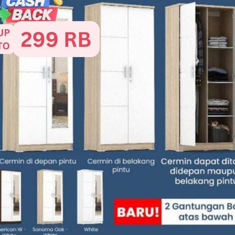 DFG PIRA METROPOLIS OSFRANS Termurah Lemari Pakaian 2 Pintu + Cermin Alba BAZ 2MN LT 2M 2P N 2M 2 P 