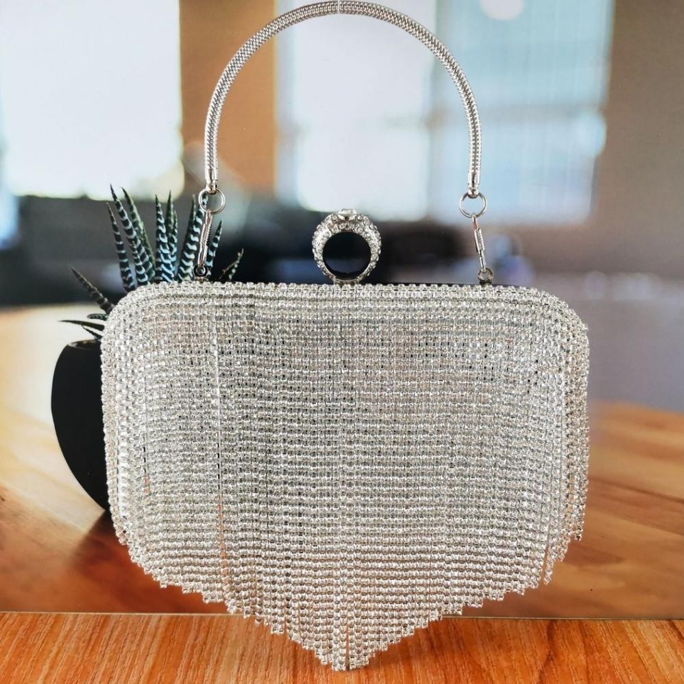 Tas Kondangan Clutch Pesta Wanita Dompet Pesta Import Premium Terbaru Kristal Mewah Elegan untuk Pen