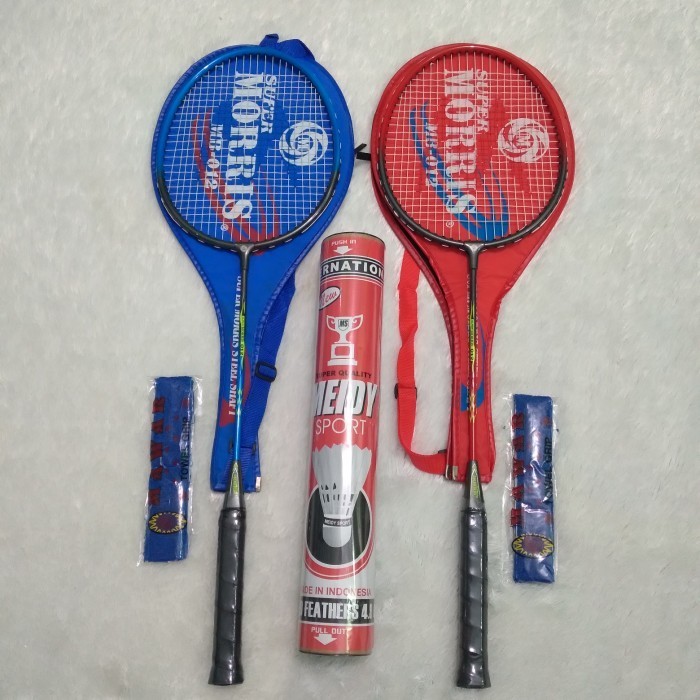 Raket badminton bulu tangkis 2 raket + 2 tas + 1 slop la + 2 grip
