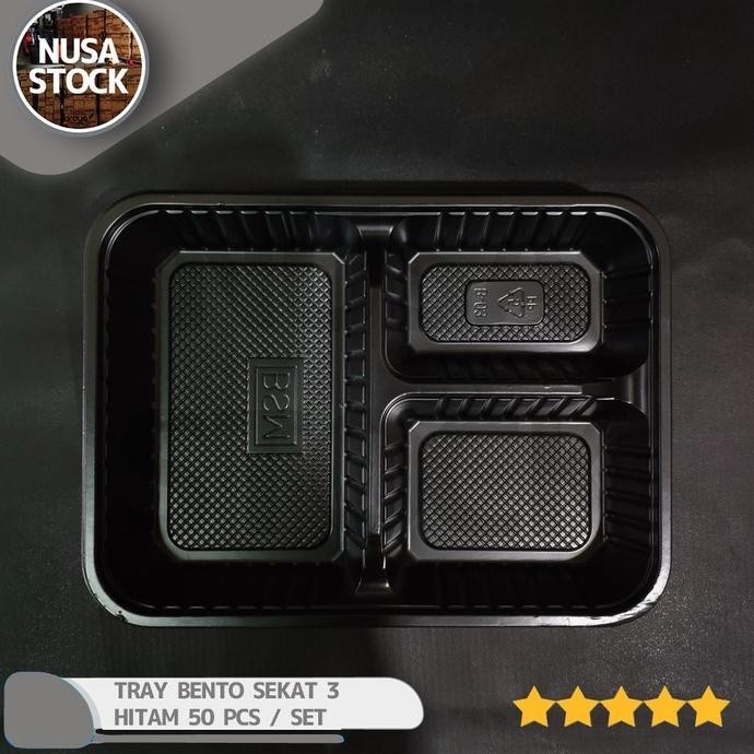 Promo / Bento Sekat 3 Hitam Tray Kotak Nasi Plastik Lunch Box Thinwall Utharieena