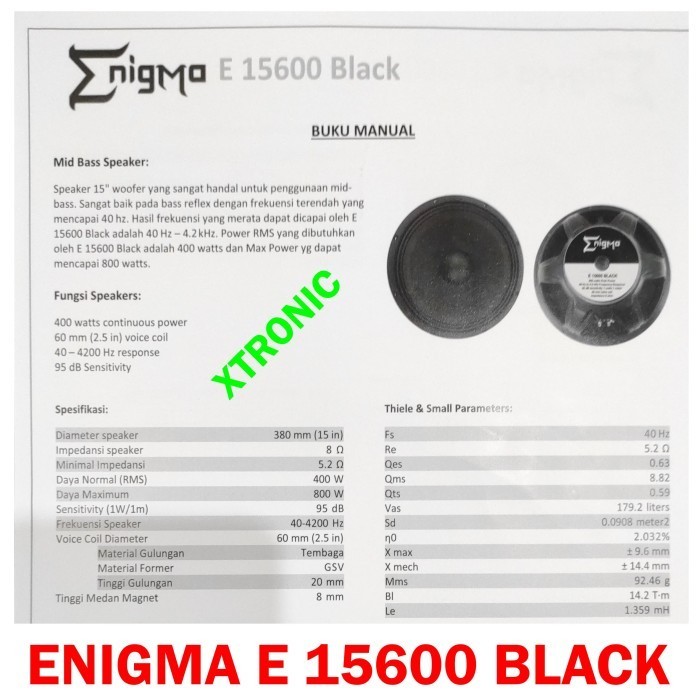 Speaker Enigma 15" Inch E 15600 Black E15600 E15600Black