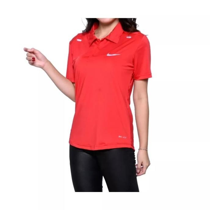 Baju Polo Shirt Wanita Merah Putih Kaos Olahraga Training Senam Kerah KS