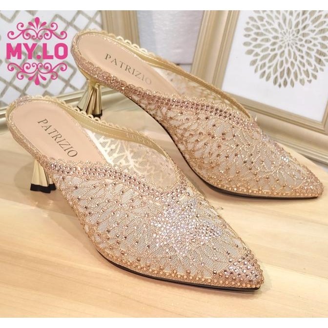 SENDAL HEEL PESTA WANITA SILVER SELOP IMPORT MYLO MS2A93