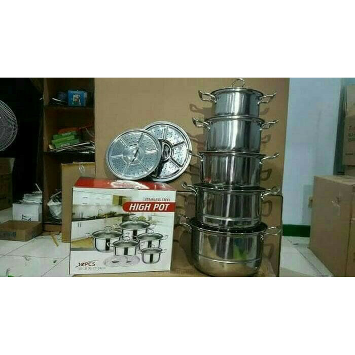 Panci Set High Pot Steamer Tutup Kaca