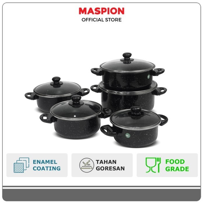 Maspion Panda Panci Set Enamel Tipe 155 Marbel Dengan Tutup Kaca