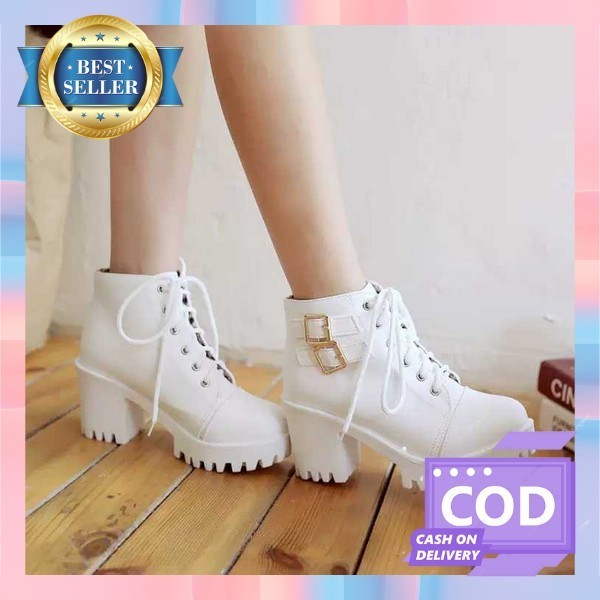 Bot Perempuan Motif Polos Tali Highthels Hige Heel Anak Muda Dewasa Ootd Remaja Elegan Casual Keren 
