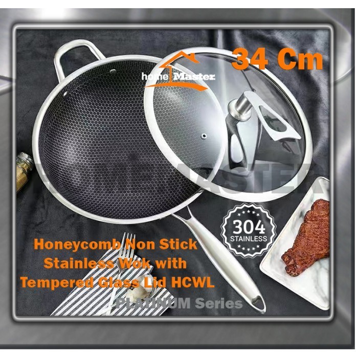 Wok/Wajan/Kuali Stainless Anti Lengket Honeycomb 34 Cm Hcwl34