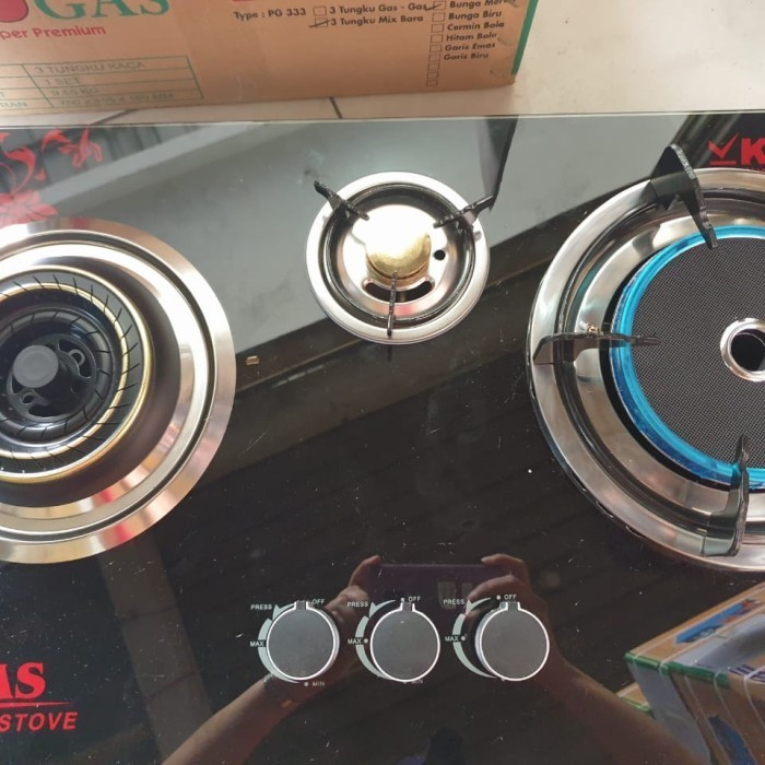(Expedisi) Kompor Tanam Progas 3 Tungku Hitam Pg-333 Kaca